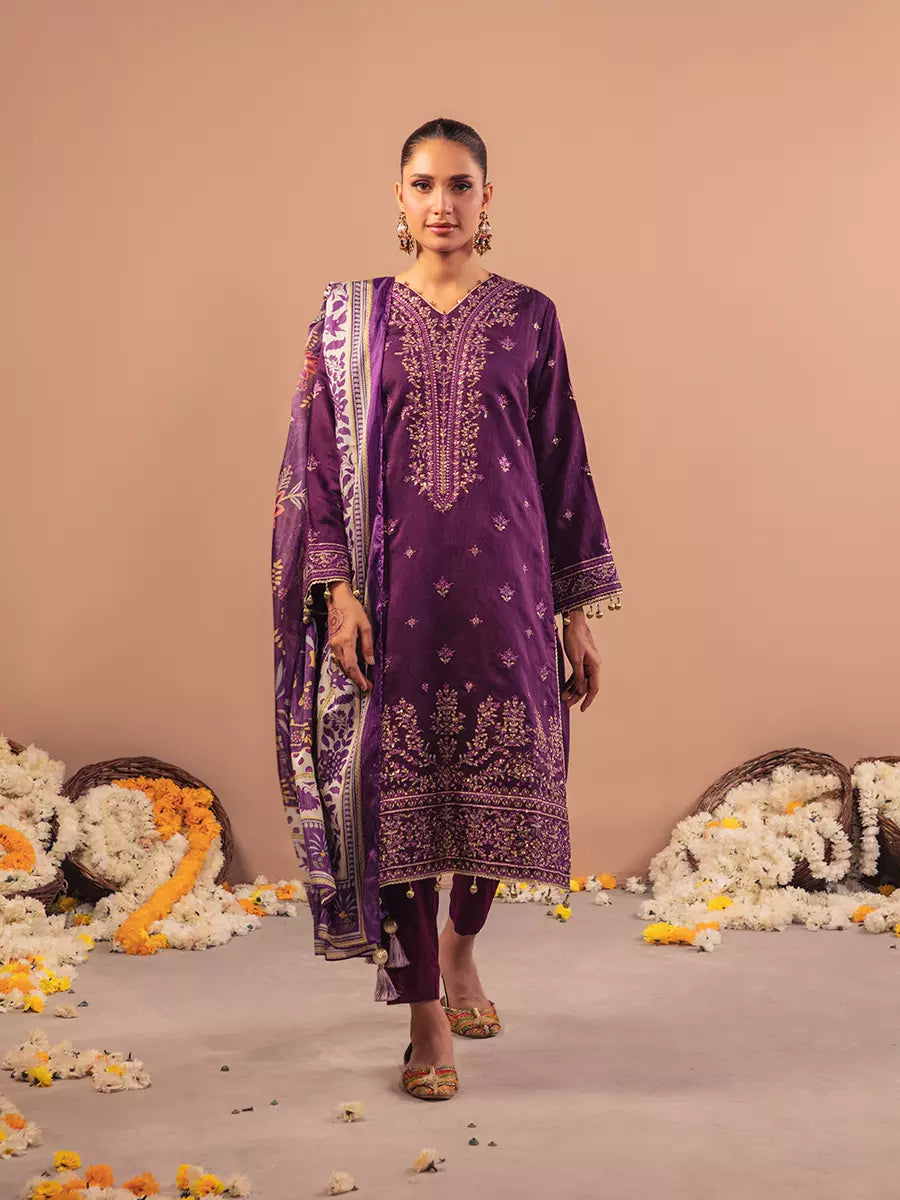 3Pc Unstitched Festive Embroidered Suit (NO063)