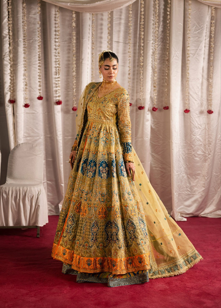 Jhil Mil by Maria Osama Khan Embroidered Organza Suits Unstitched 3 Piece MOK25JM Sunehri - Wedding Collection