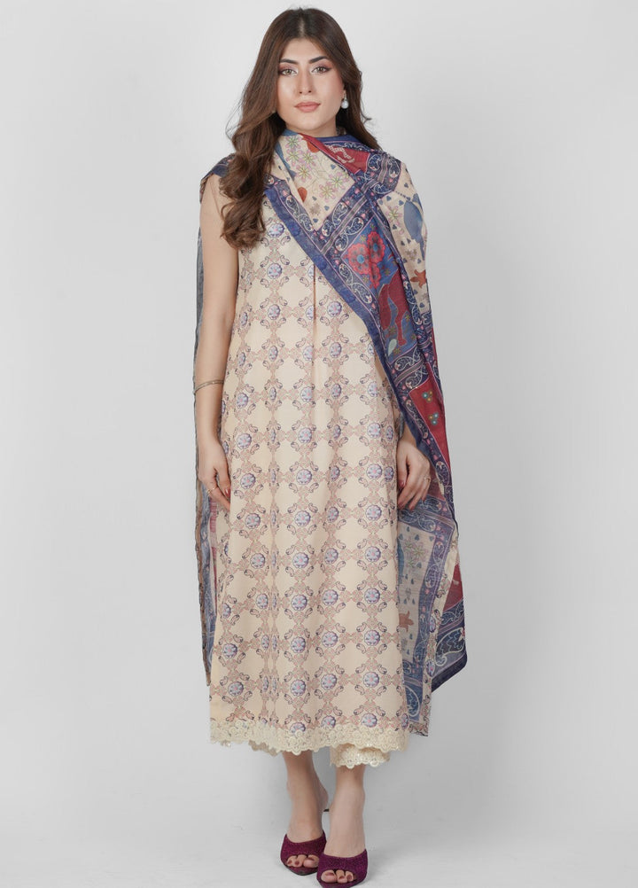 Vibgyor Fashion Printed Lawn Suits Unstitched 3 Piece Cream Animaux D1-S-25