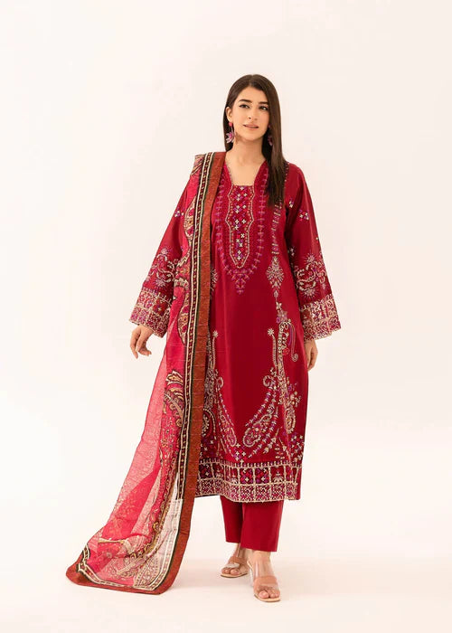 Ghour e Nayab by Ruby Suleiman Pret Lawn Suits 3 Piece Rose Rouge - Festive Collection