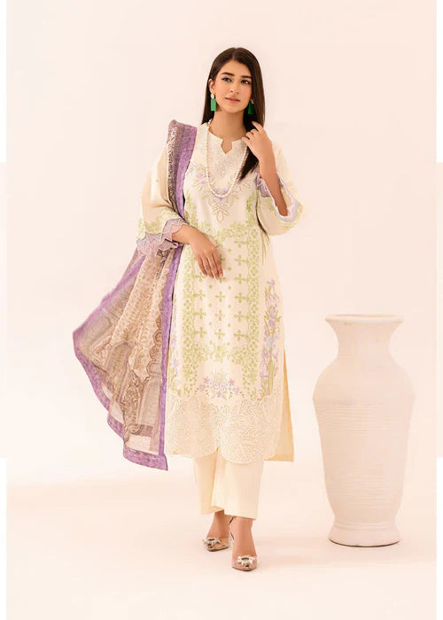 Ghour e Nayab by Ruby Suleiman Pret Lawn Suits 3 Piece Soft Ivory - Festive Collection