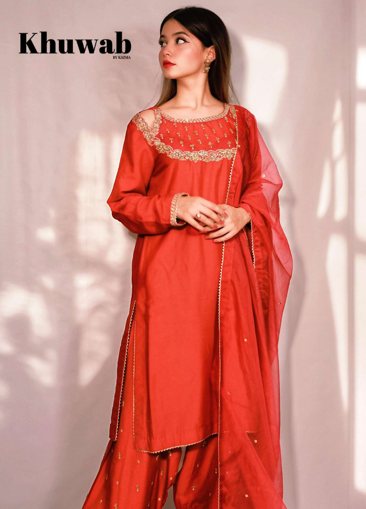 Khuwab by Kazma Shehnai Women Pret Cotton Silk 3 Piece Amber - Festive Collection