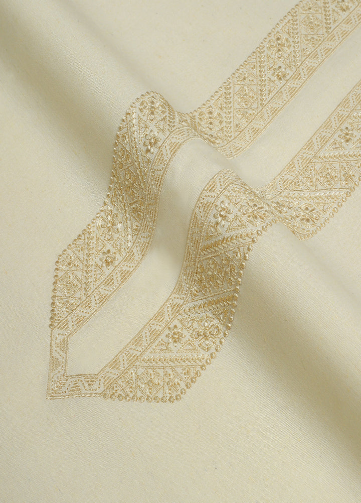Men Unstitch Neckline Embroidered Cotton Karandi Fabric-Cream-GTS-KB-020