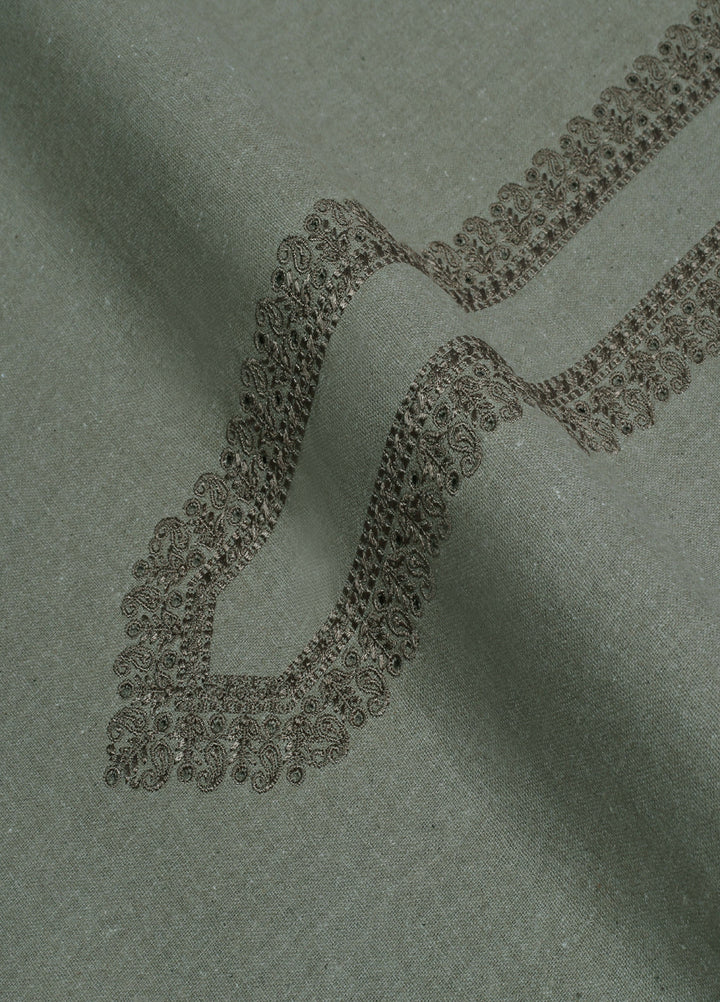 Men Unstitch Embroidered Khaddar Cutwork Neckline-Moss-GTS-KB-013