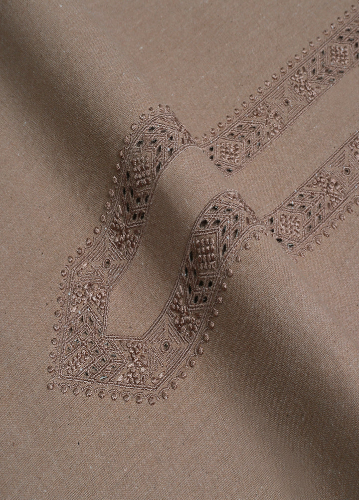 Men Unstitch Embroidered Khaddar Cutwork Neckline-Tan-GTS-KB-019