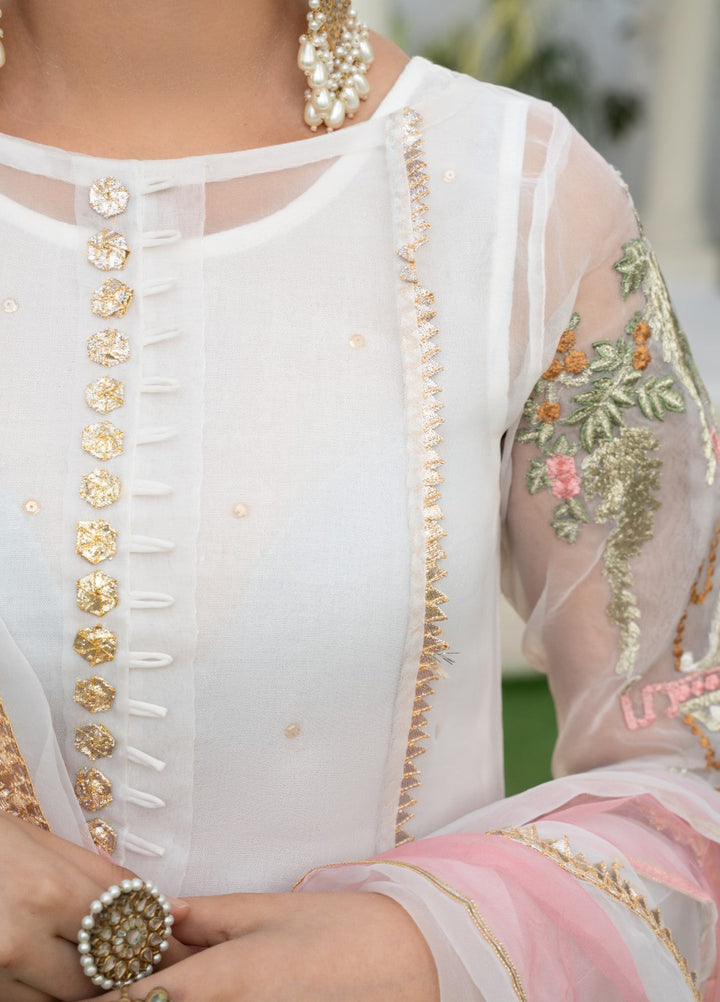 Lotus by Hem Pret Embroidered Organza 4 Piece Suit White