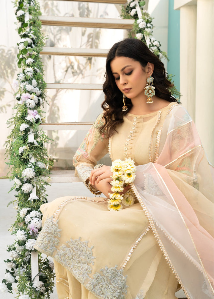 Lotus by Hem Pret Embroidered Organza 4 Piece Suit Lemon Yellow