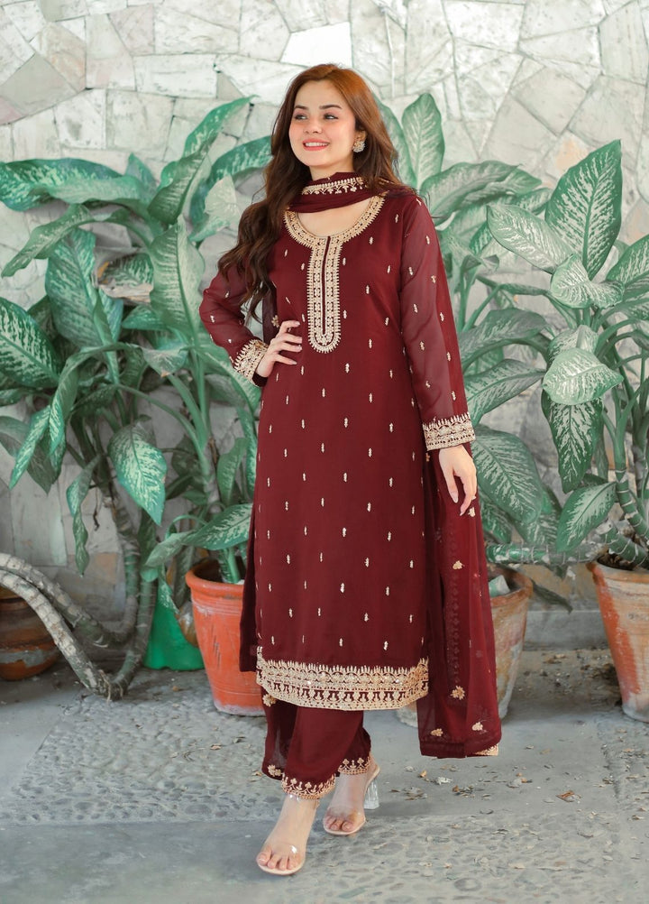 Rang e Haya by Abaan Zohan Woman Pret Chiffon 3 Piece Ada Maroon - Festive Collection