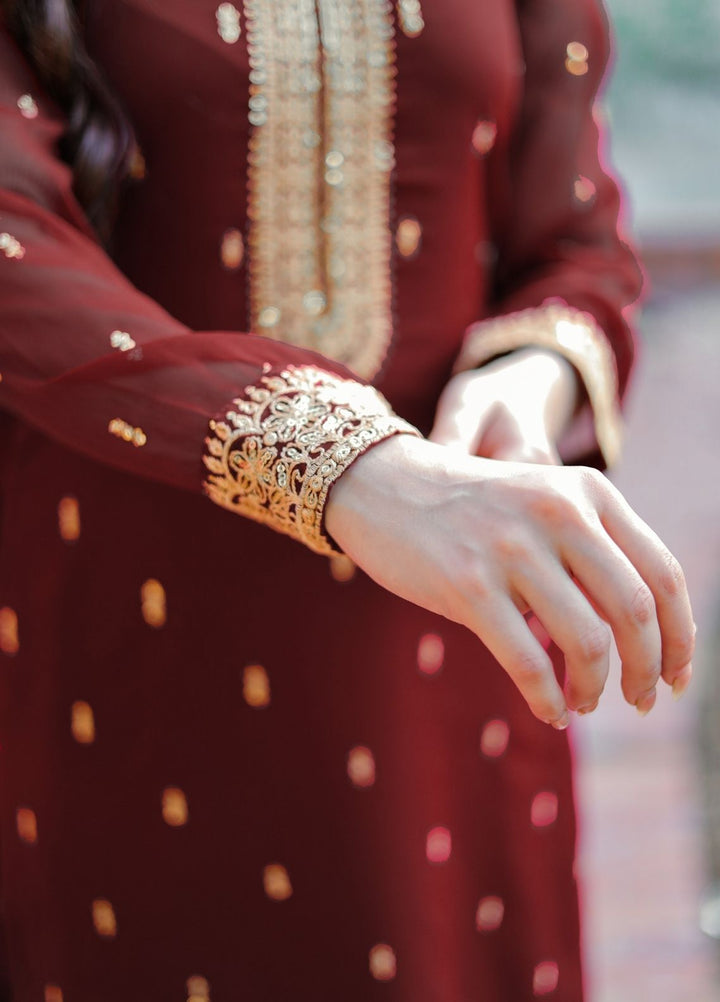 Rang e Haya by Abaan Zohan Woman Pret Chiffon 3 Piece Ada Maroon - Festive Collection