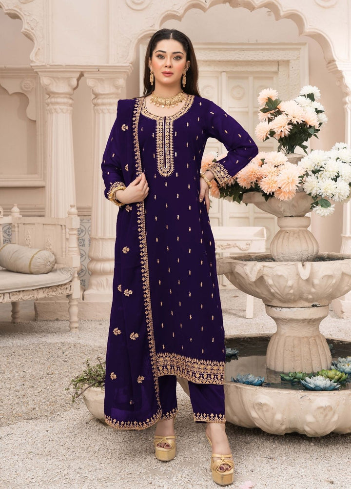 Rang e Haya by Abaan Zohan Woman Pret Chiffon 3 Piece Ada Purple - Festive Collection