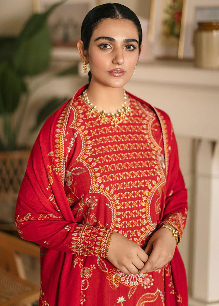 Cross Stitch Embroidered Khaddar Suits Unstitched 3 Piece CS22W 03 Crimson Aura - Winter Collection