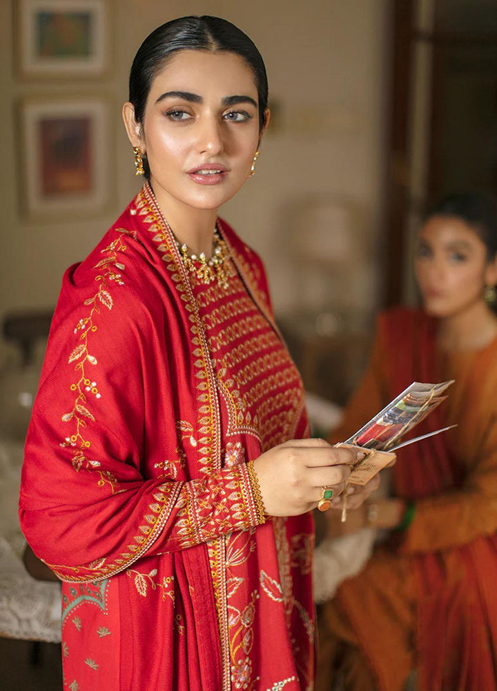Cross Stitch Embroidered Khaddar Suits Unstitched 3 Piece CS22W 03 Crimson Aura - Winter Collection