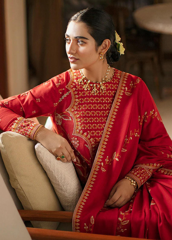 Cross Stitch Embroidered Khaddar Suits Unstitched 3 Piece CS22W 03 Crimson Aura - Winter Collection