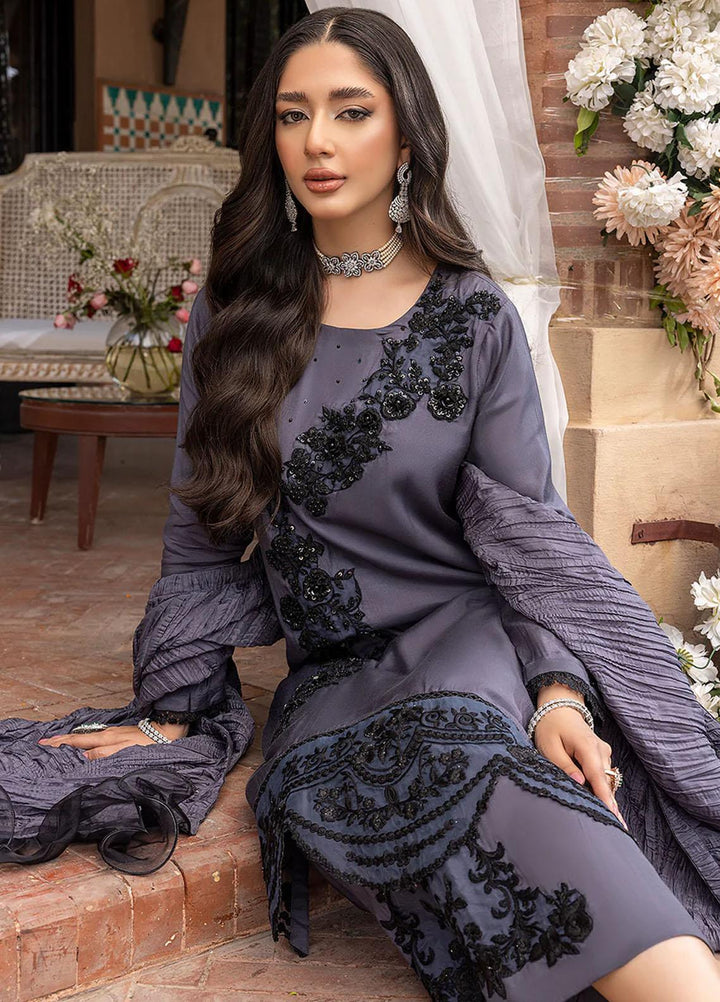 Azure Pret Embroidered Cotton Silk 3 Piece Dress Obsidian OD299