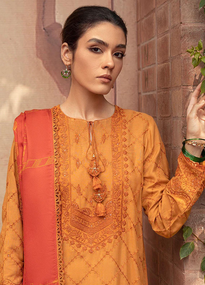 Cross Stitch Embroidered Linen Suits Unstitched 3 Piece CS22W 03 Ochre Tan - Winter Collection