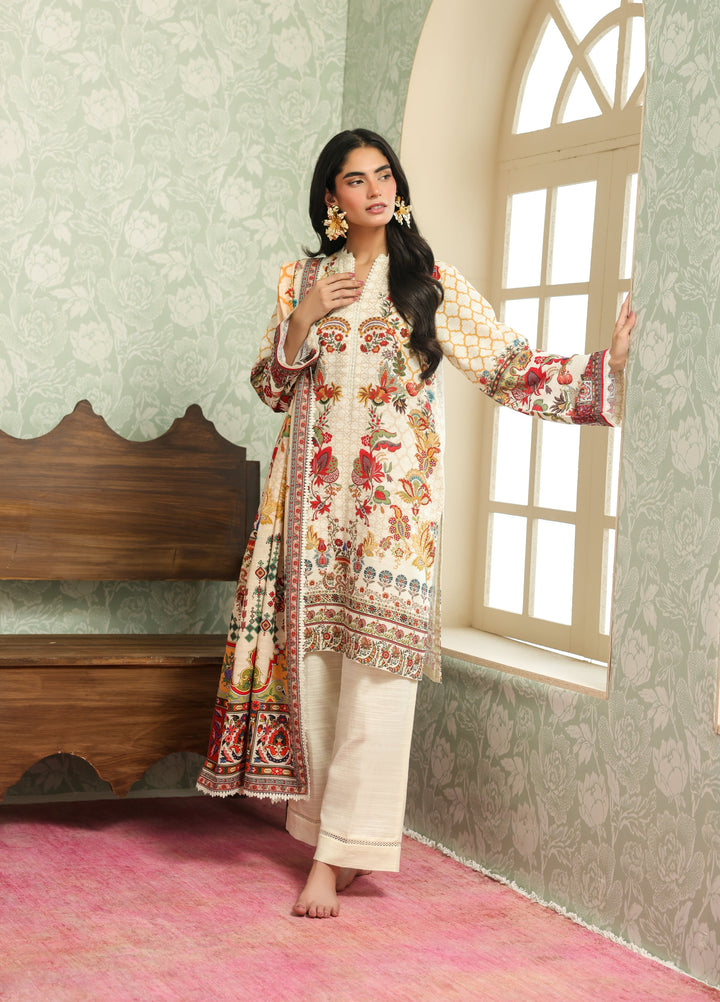 Sahar Printed Khaddar Suits Unstitched 3 Piece AW2-25-24 Ivory Camellia - Winter Collection