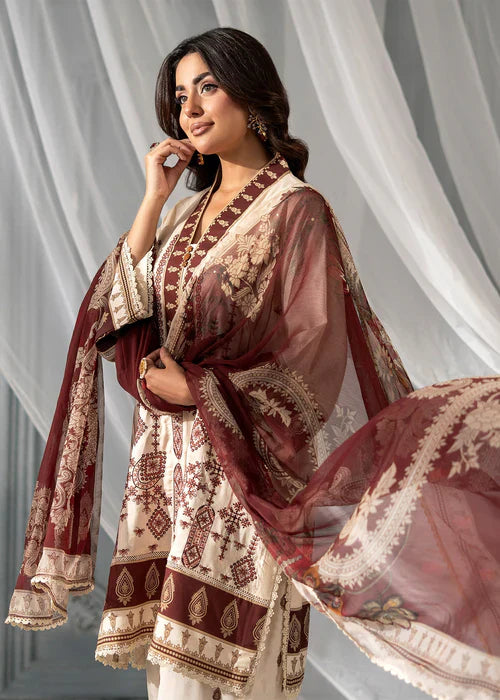 Meerak Women Embroidered Linen Beige Rose - Winter Collection