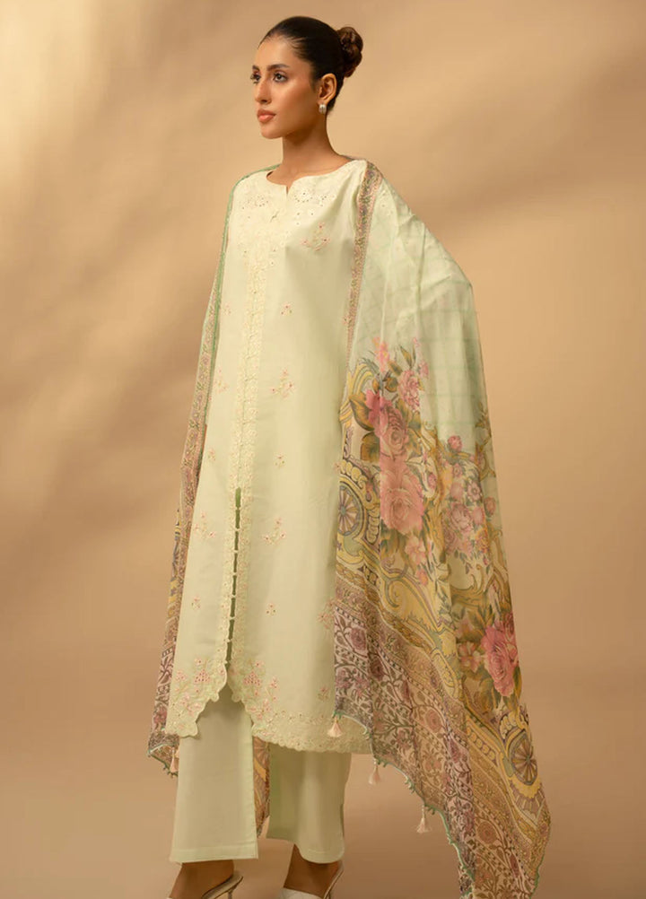 Zouj Chikankari Lawn Suits Unstitched 3 Piece ZJ25CL D-01 Pistachio Essence - Summer Collection