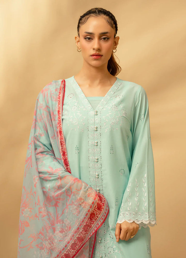 Zouj Chikankari Lawn Suits Unstitched 3 Piece ZJ25CL D-06 Glacier Blue - Summer Collection