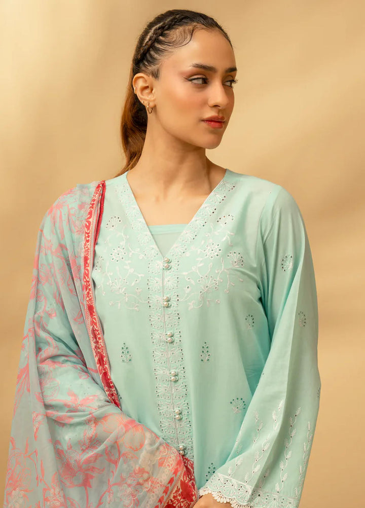 Zouj Chikankari Lawn Suits Unstitched 3 Piece ZJ25CL D-06 Glacier Blue - Summer Collection