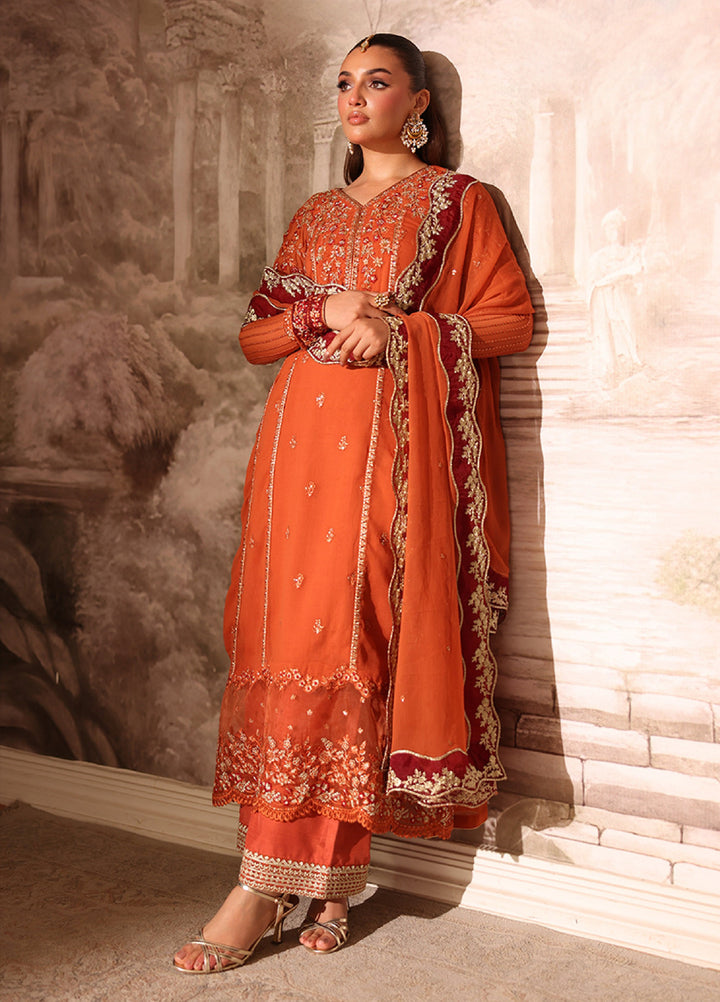 Ensembles by Azure Embroidered Unstitched Chiffon Suits 3 Piece AZU25EU ES-117 Amber Rust - Festive Collection
