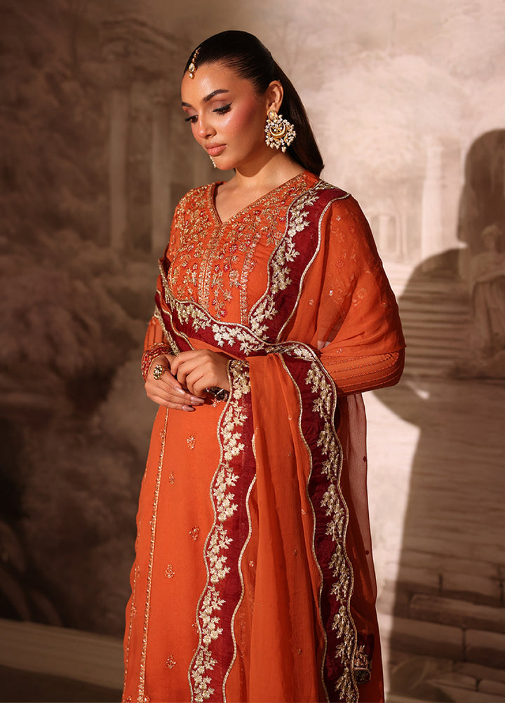 Ensembles by Azure Embroidered Unstitched Chiffon Suits 3 Piece AZU25EU ES-117 Amber Rust - Festive Collection