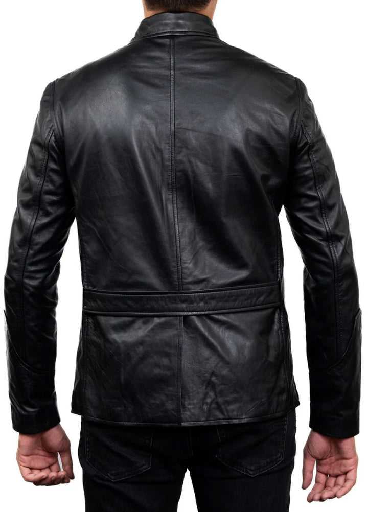 Jild Leathers 5-Button Men Lambskin Leather Blazer-Black - Blazers And Coats Collection