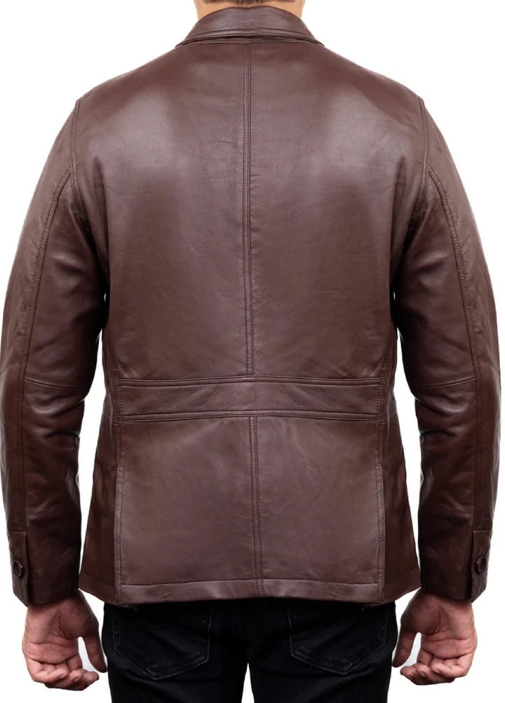 Jild Leathers 2-Button Men Lambskin Leather Blazer-Brown - Blazers And Coats Collection