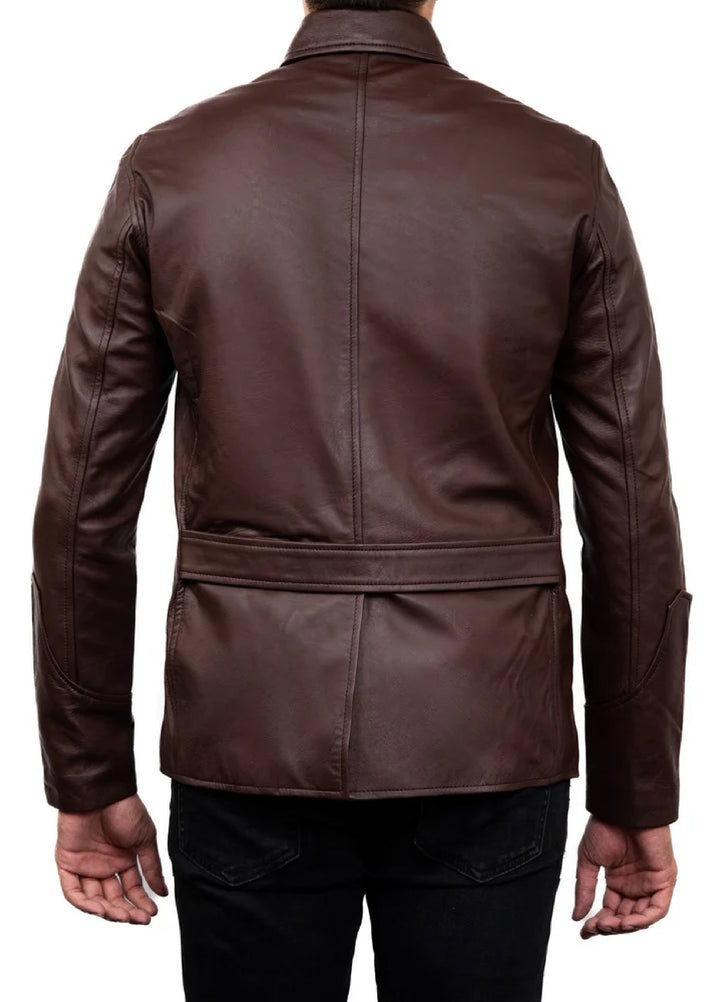 Jild Leathers 5-Button Men Lambskin Leather Blazer-Brown - Blazers And Coats Collection