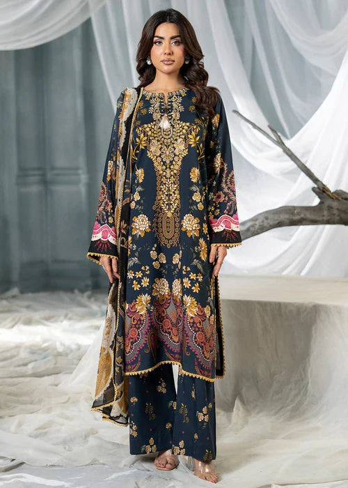Meerak Women Embroidered Linen Navy Charm - Winter Collection