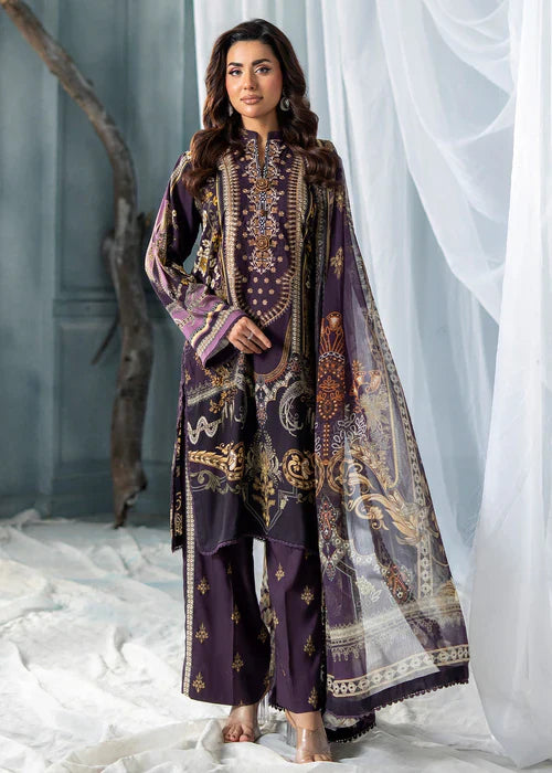 Meerak Women Embroidered Linen Royal Plum - Winter Collection