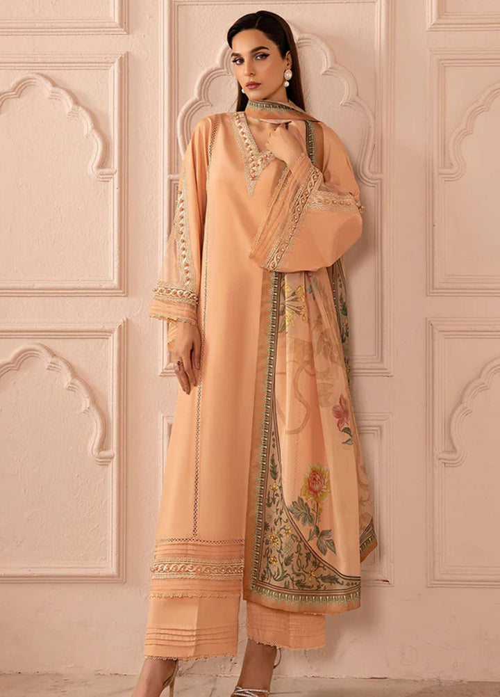 Tessa Studio Pret Printed Raw Silk 3 Piece Suit Peach delight