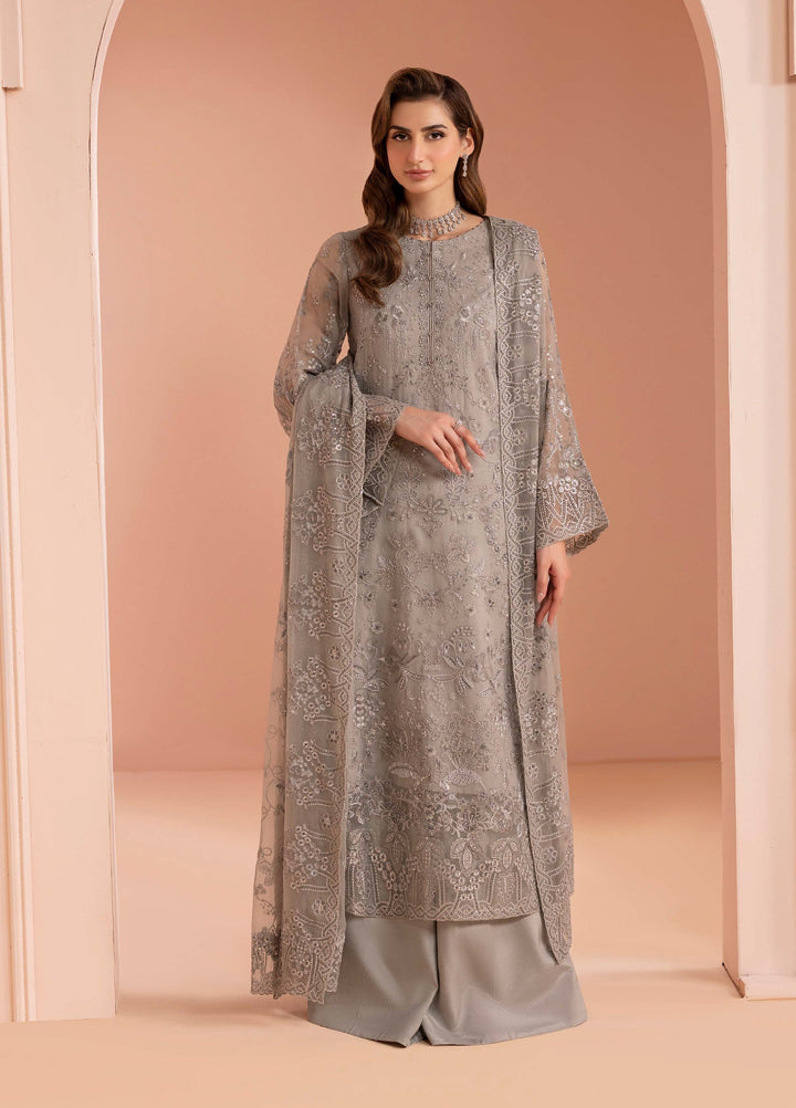 Murawwat by Lavish Premium Unstitched Luxury Chiffon Embroidered 3 peice LV25MC M-04 Moonstone Grey - Formals Collection