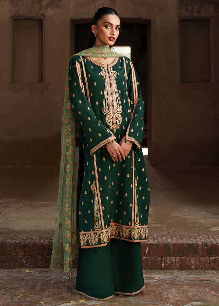 Zaria by Meeral Pret Embroidered Raw Silk 3 Piece Emerald - Festive Collection