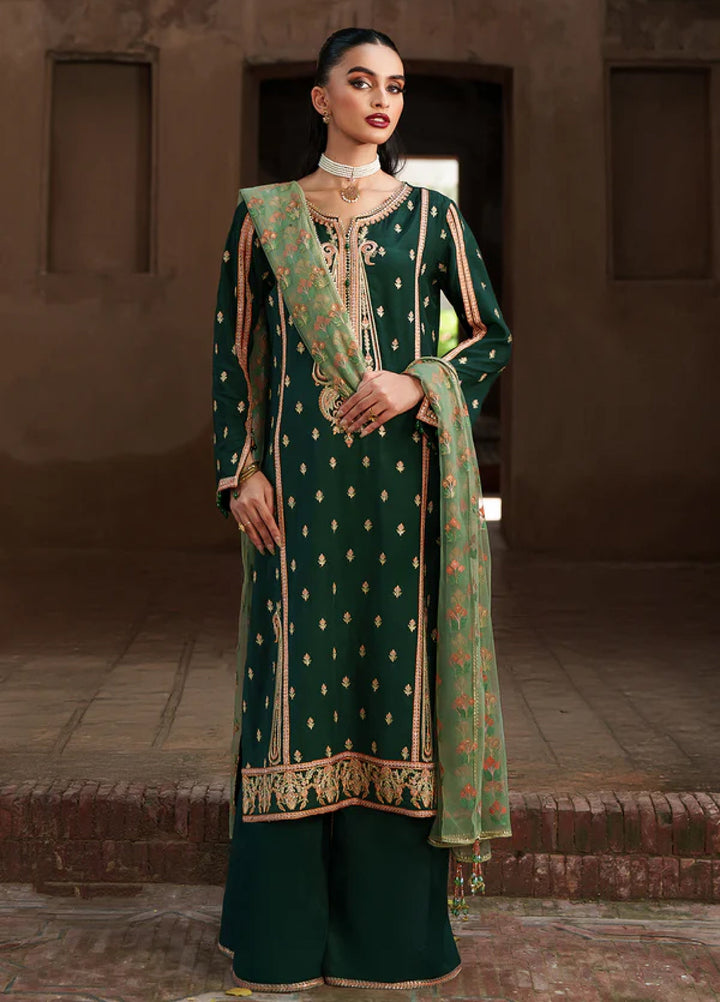 Zaria by Meeral Pret Embroidered Raw Silk 3 Piece Emerald - Festive Collection