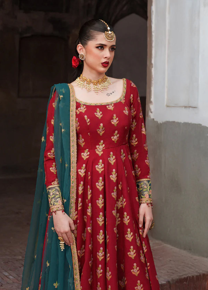 Zaria by Meeral Pret Embroidered Raw Silk 3 Piece Scarlet - Festive Collection