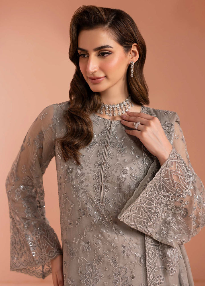 Murawwat by Lavish Premium Unstitched Luxury Chiffon Embroidered 3 peice LV25MC M-04 Moonstone Grey - Formals Collection