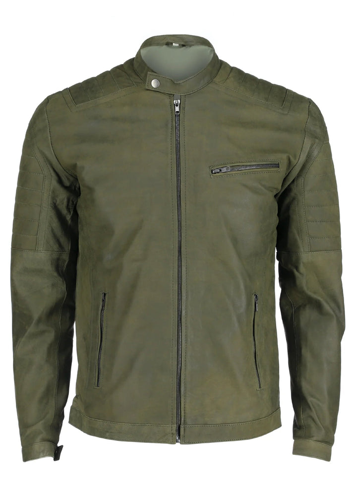 Mens Green Classic Fashion Buff Soft Real Leather Jacket