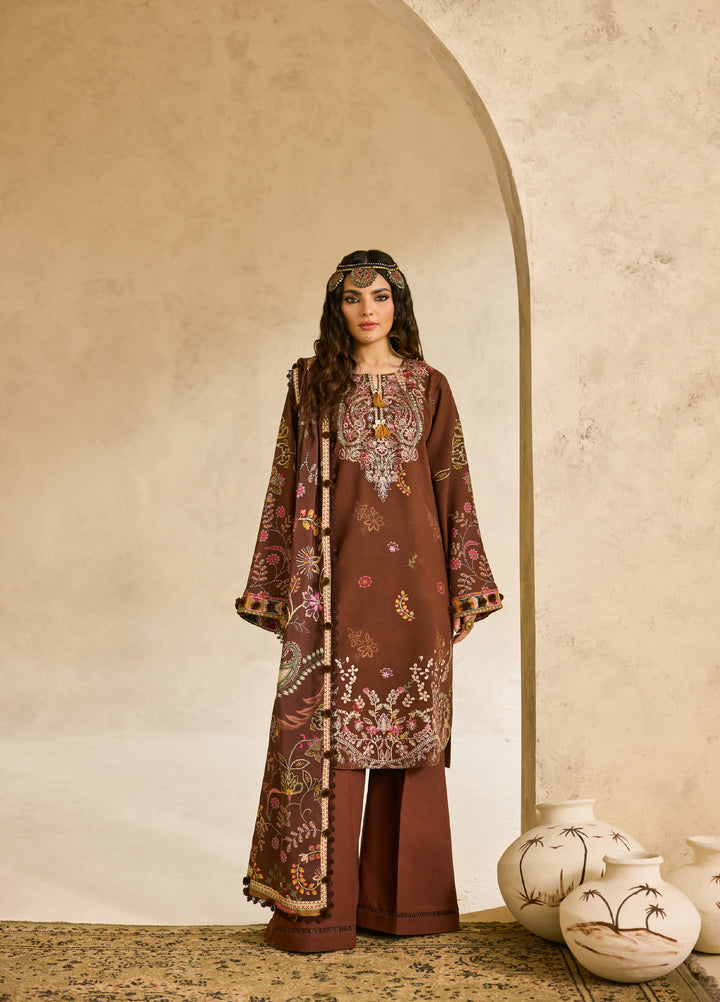 Zync by Florent One Nation Unstitched Khaddar Embroidered Suits 3 Piece FL25ON FL-2B - Winter Collection