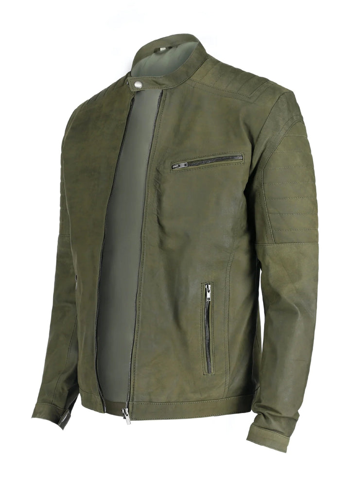 Mens Green Classic Fashion Buff Soft Real Leather Jacket