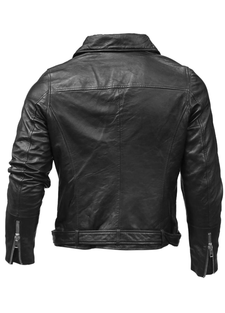 Biker Mens Leather Jacket-Black