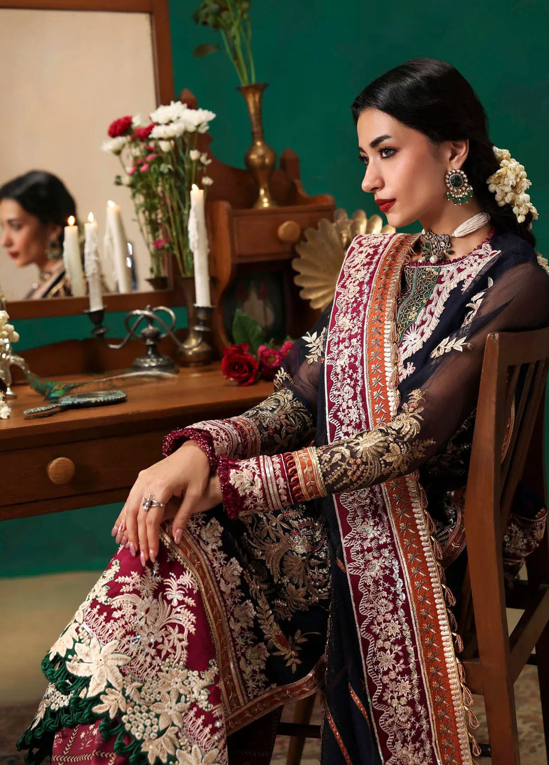 Sable Vogue Embroidered Net Suits Unstitched 3 Piece SV25UF FC-05-25 - Festive Collection