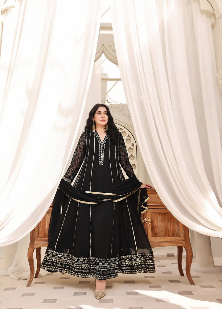 Abaan Zohan Pret Embroidered Chiffon 3 Piece Suit Kashish Black