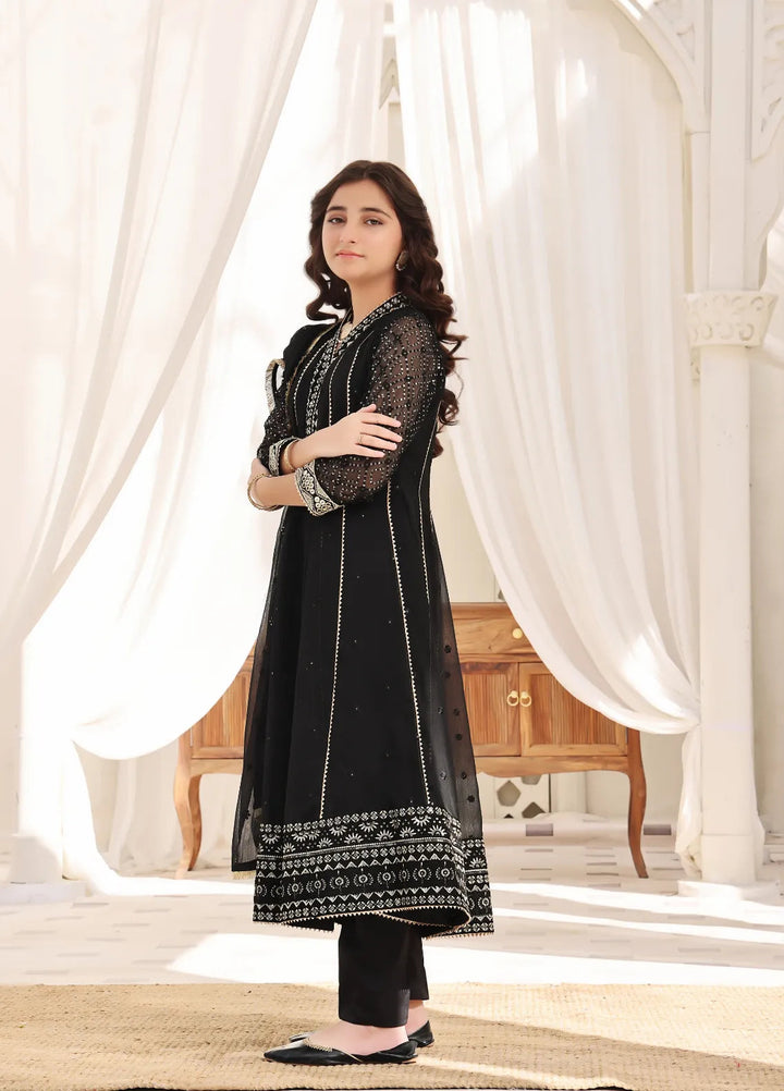Abaan Zohan Pret Embroidered Chiffon 3 Piece Suit Kashish Kids Black