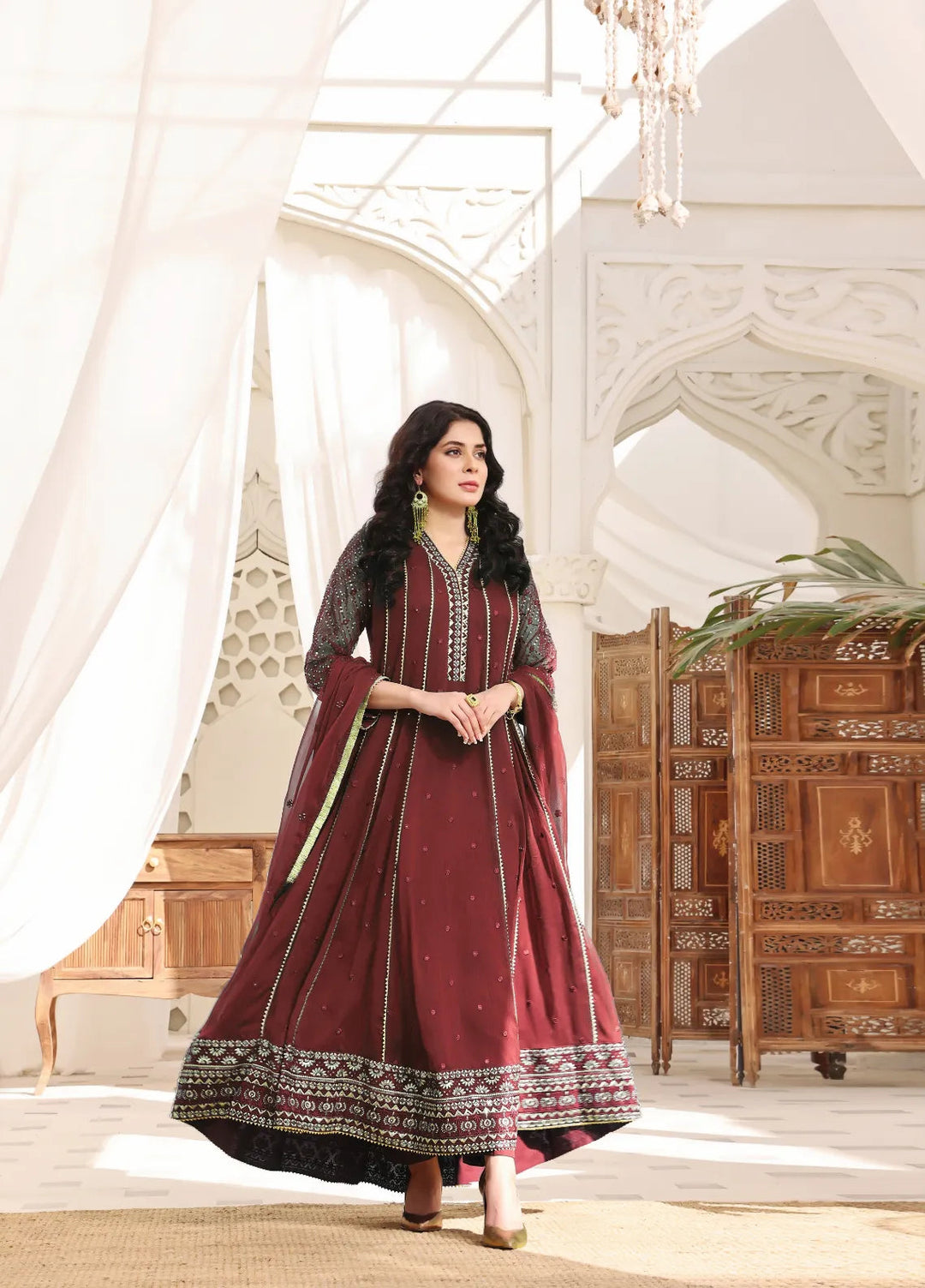 Abaan Zohan Pret Embroidered Chiffon 3 Piece Suit Kashish Maroon