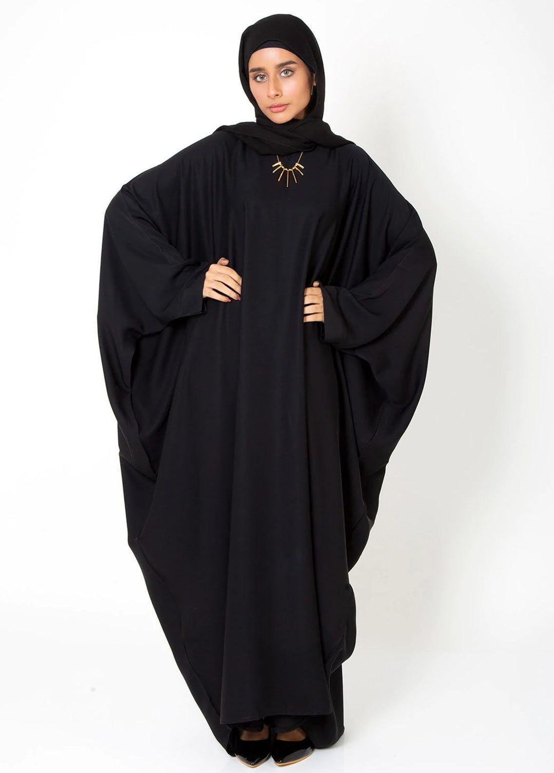 Abaya pk Casual Nida Stitched Abaya ABA22C Black Butterfly Gown