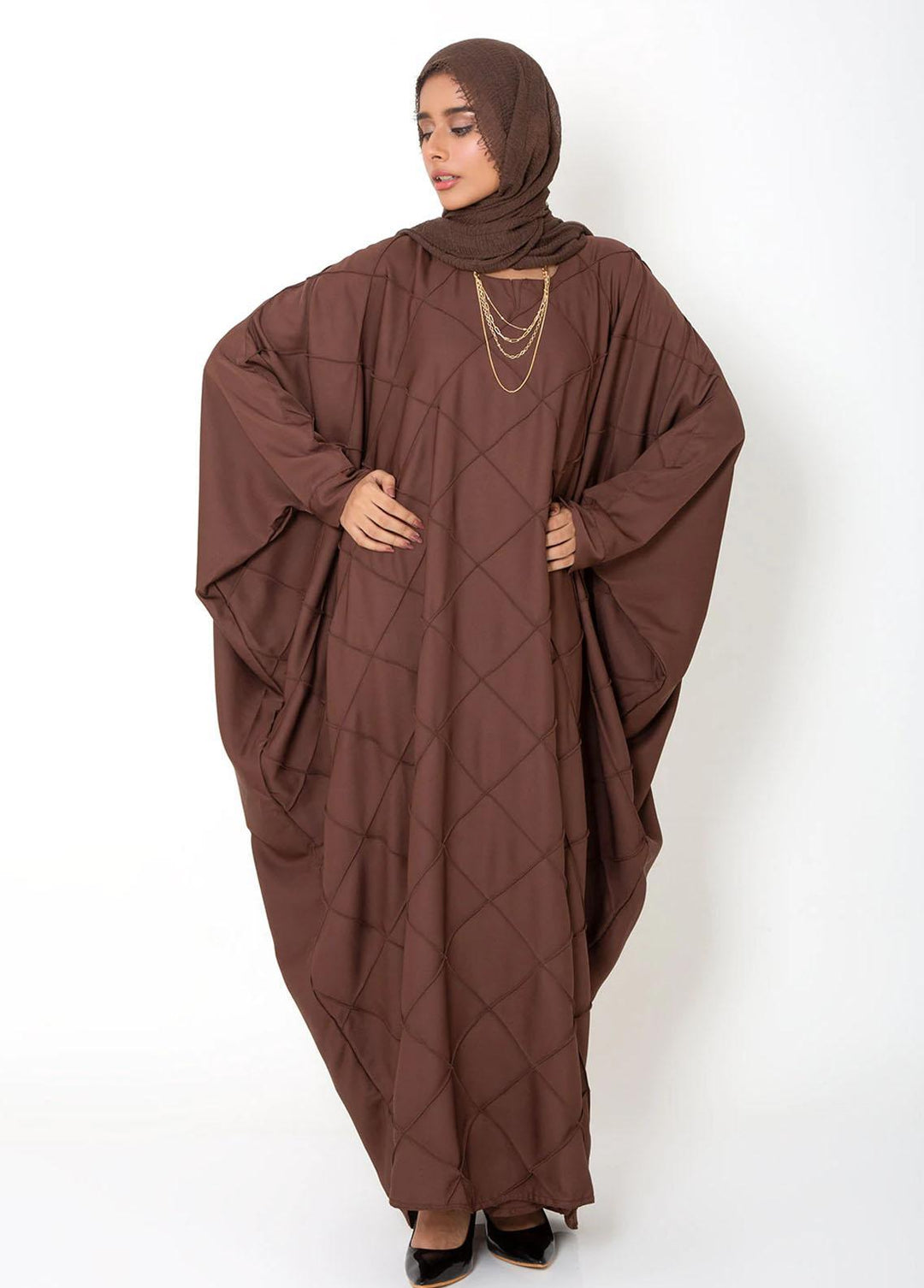 Abaya pk Casual Nida Stitched Abaya ABA22C Brown Butterfly Pintux