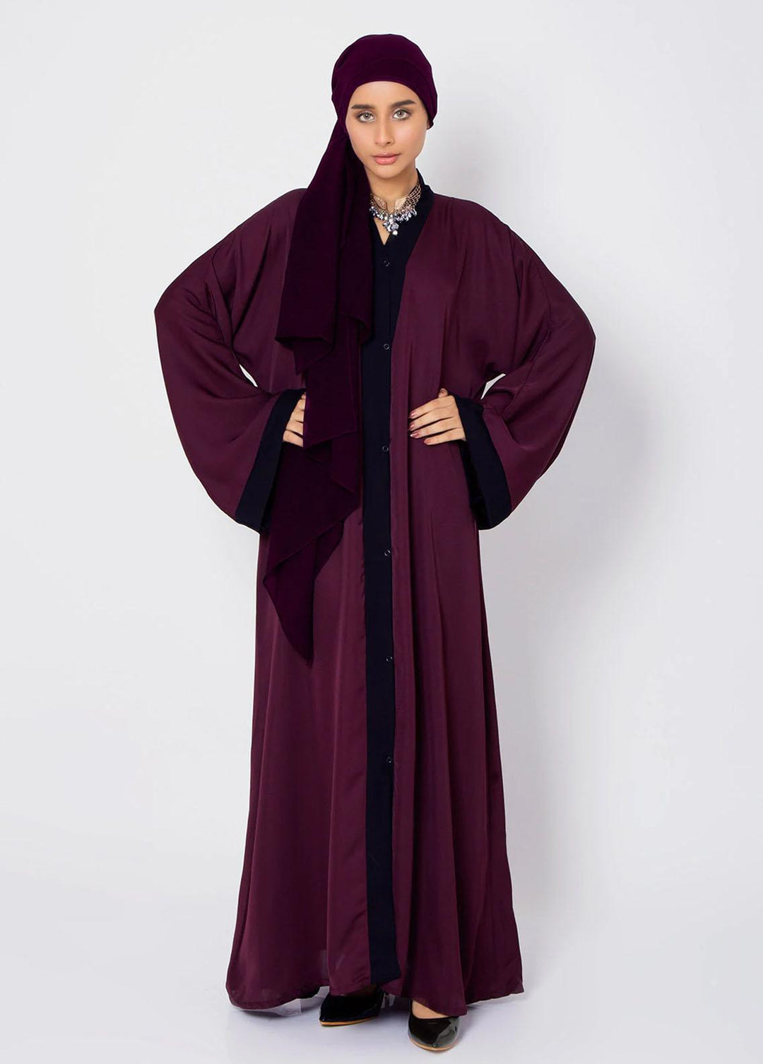 Abaya pk Casual Nida Stitched Abaya ABA22C Pristine Plum