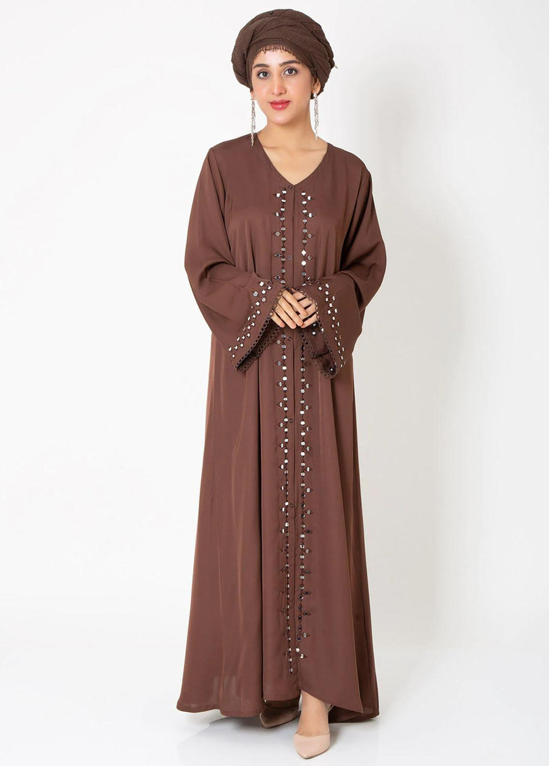 Abaya pk Casual Nida Stitched Abaya ABA22C Reflection Brown