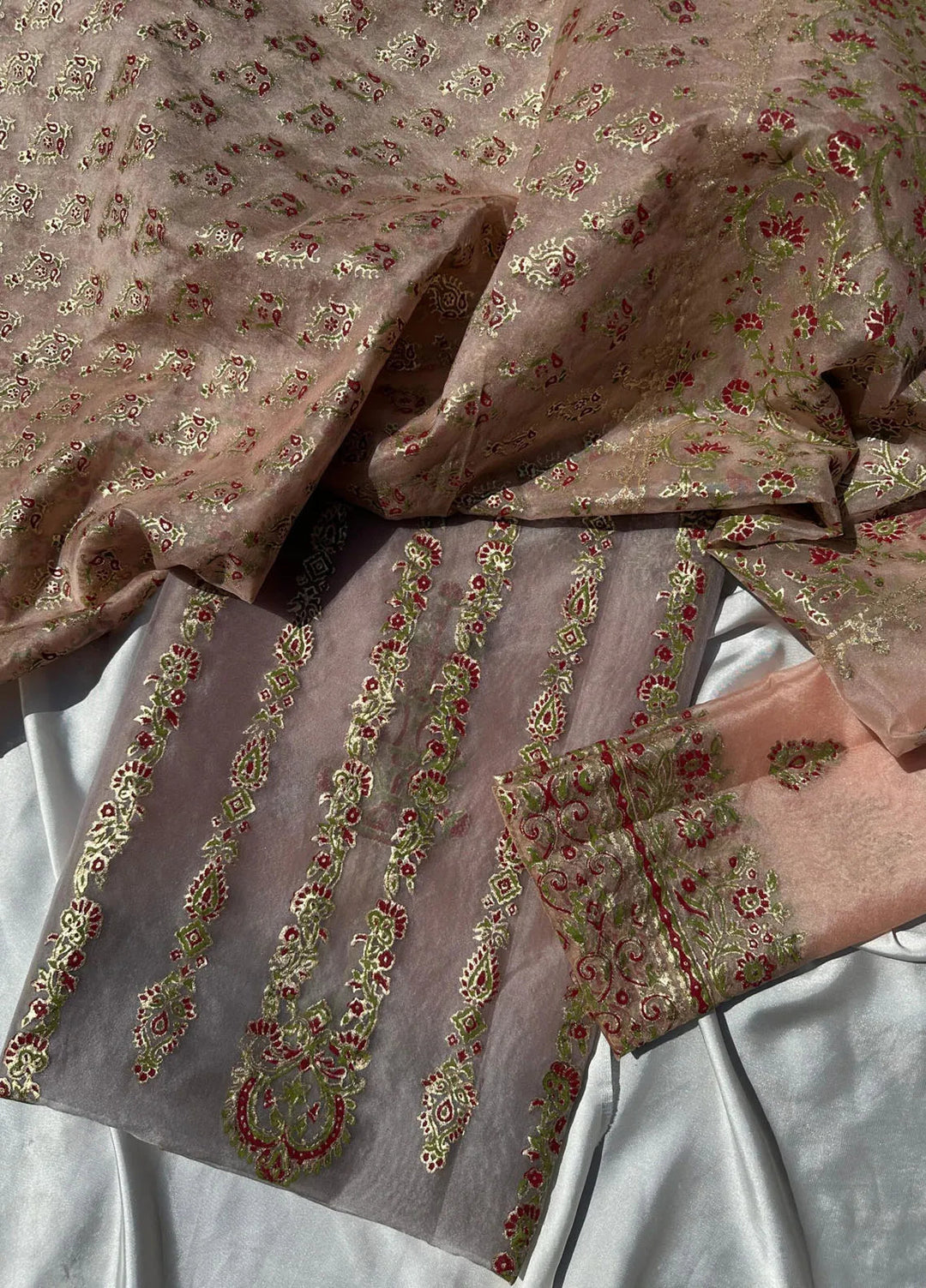 Adaa By Mahnoor Printed Organza Suits Unstitched 2 Piece Treasure Gold  - Festive Collection